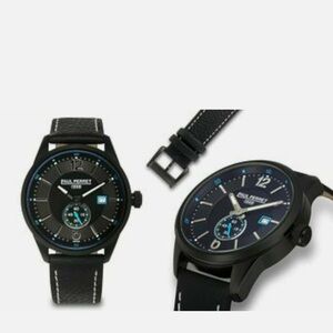 Paul Perret 14151 Men's LEROUX Swiss Black Dial Black Leather Strap Watch